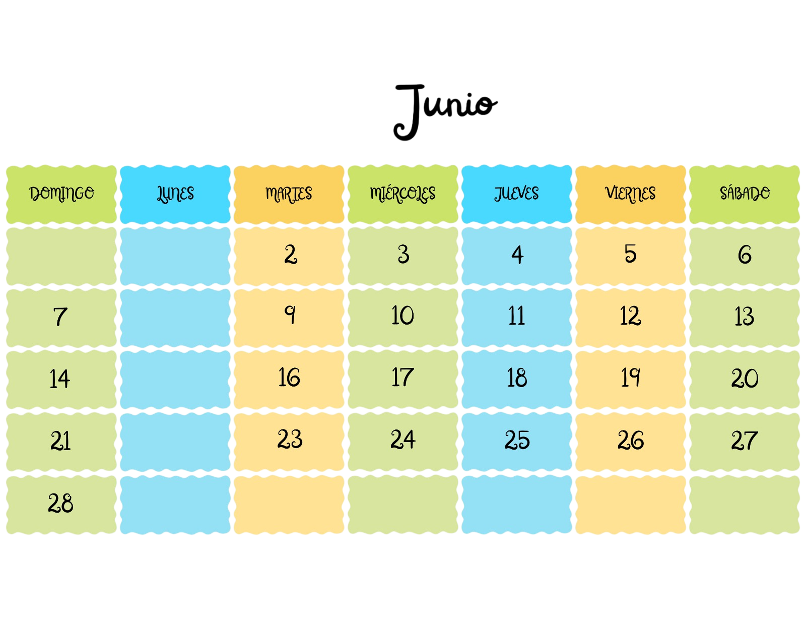Calendario Junio 2026