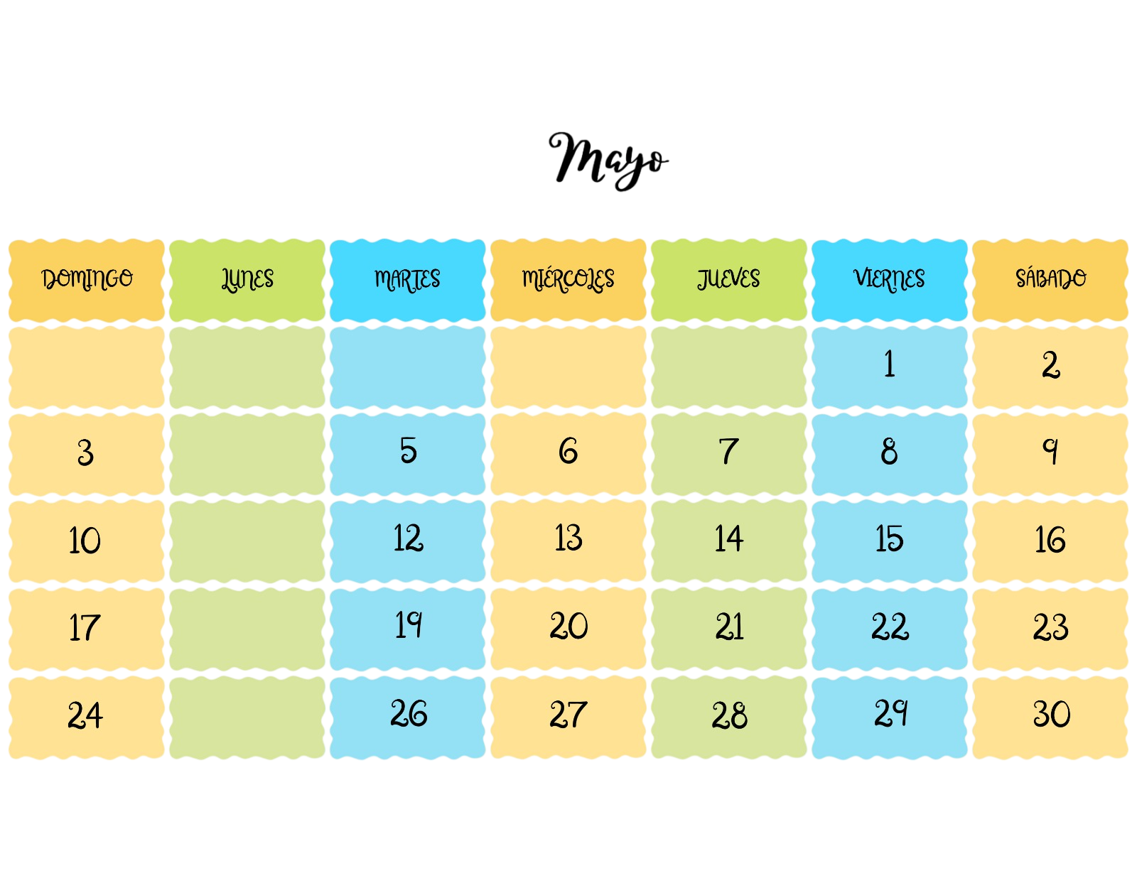 Calendario Mayo 2026
